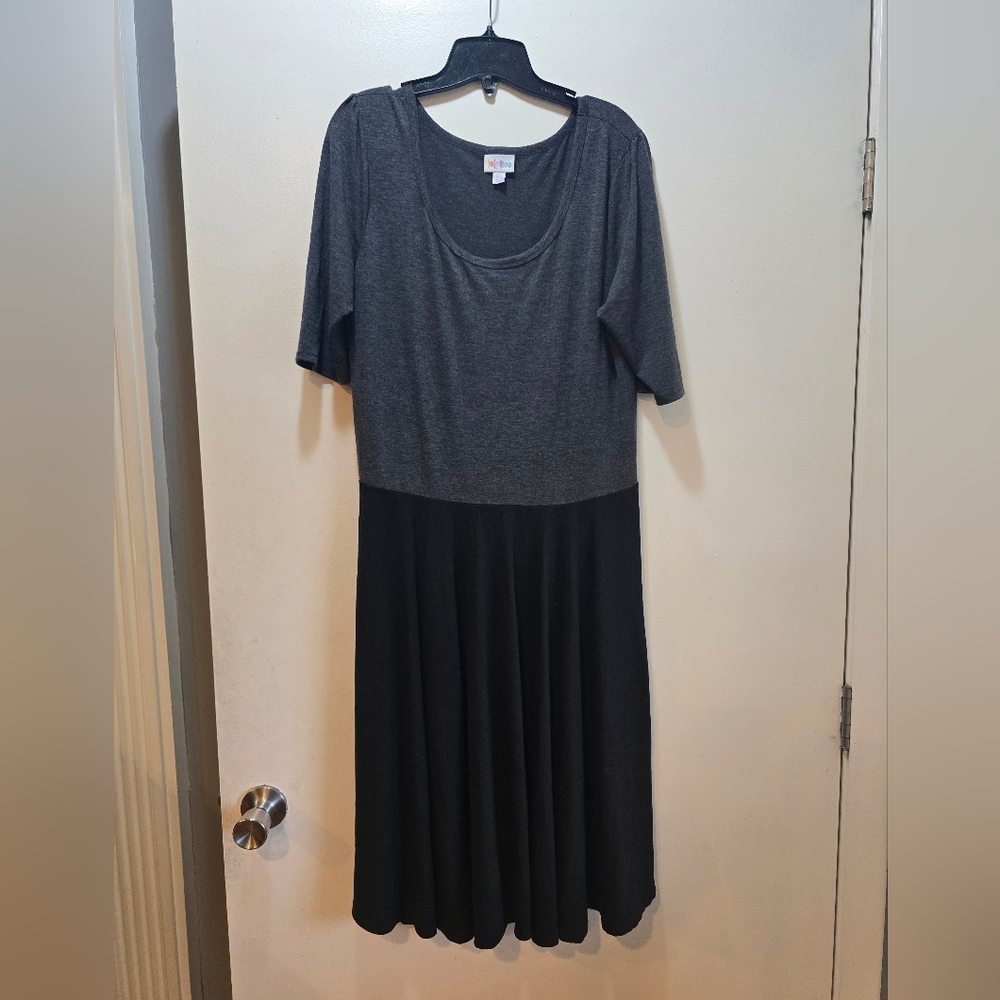 LuLaRoe Colorblock Nicole Gray and Black Midi Dress